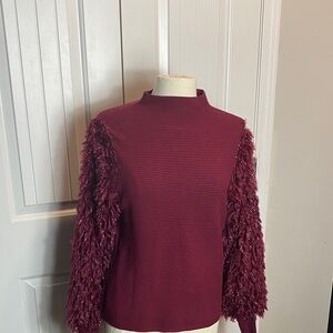 Burgundy Sweater with Textured Sleeves